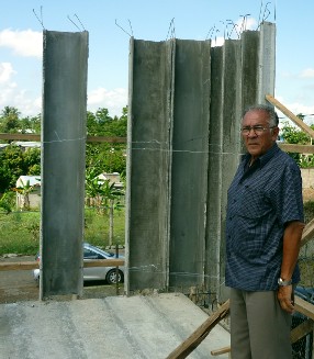 Arch. Pedro Galiano in the second floor of a ferrocement panels' house in Rep. Dominicana
